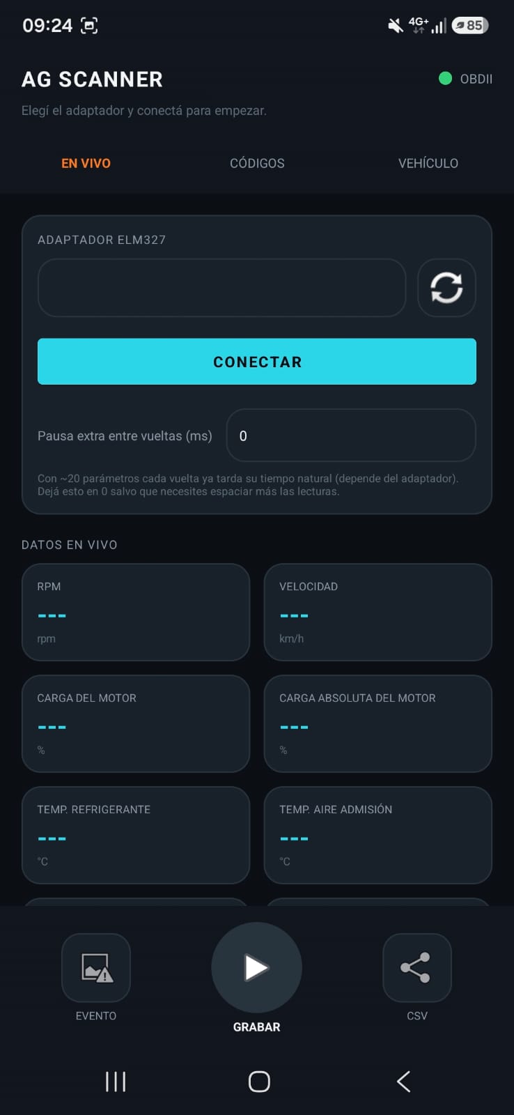AG Scanner - Datos en vivo