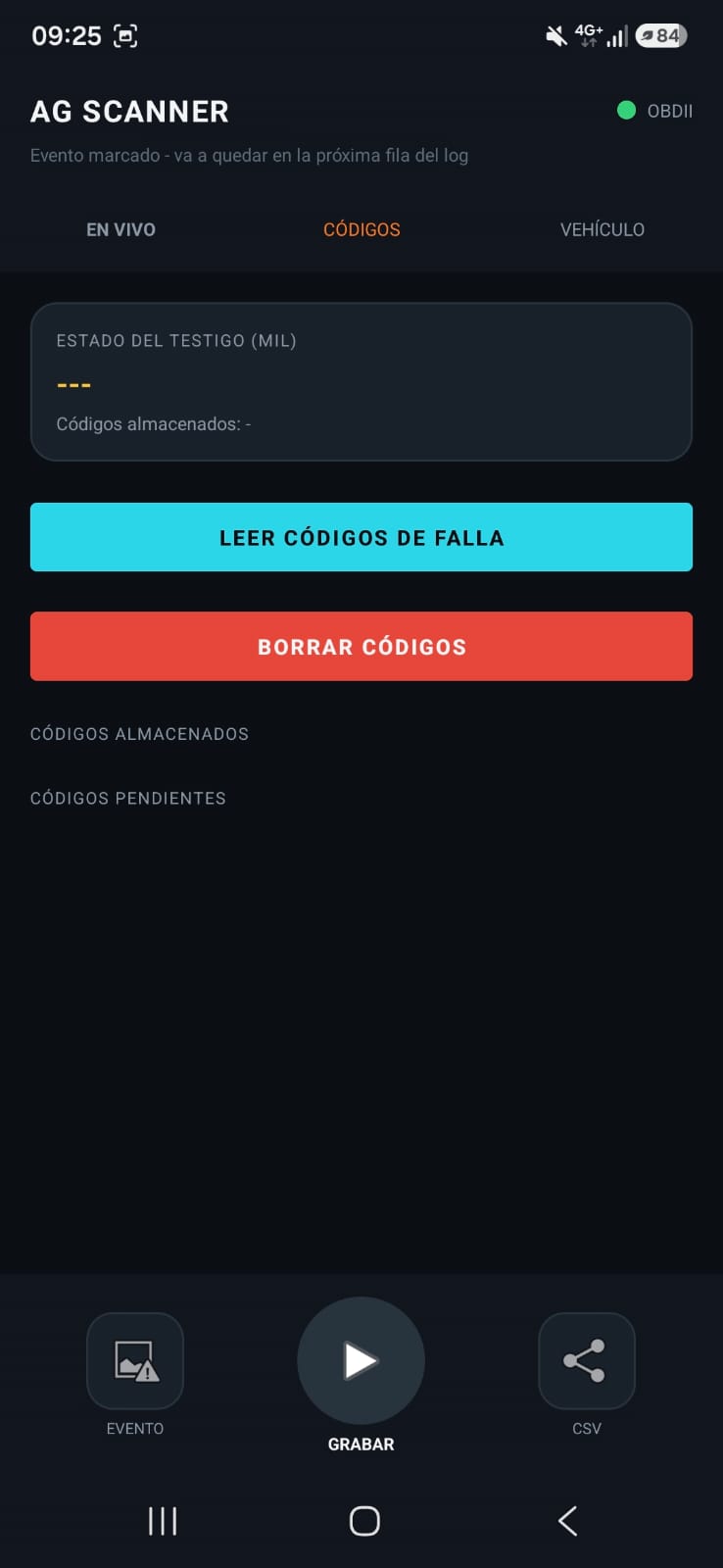 AG Scanner - Códigos de falla