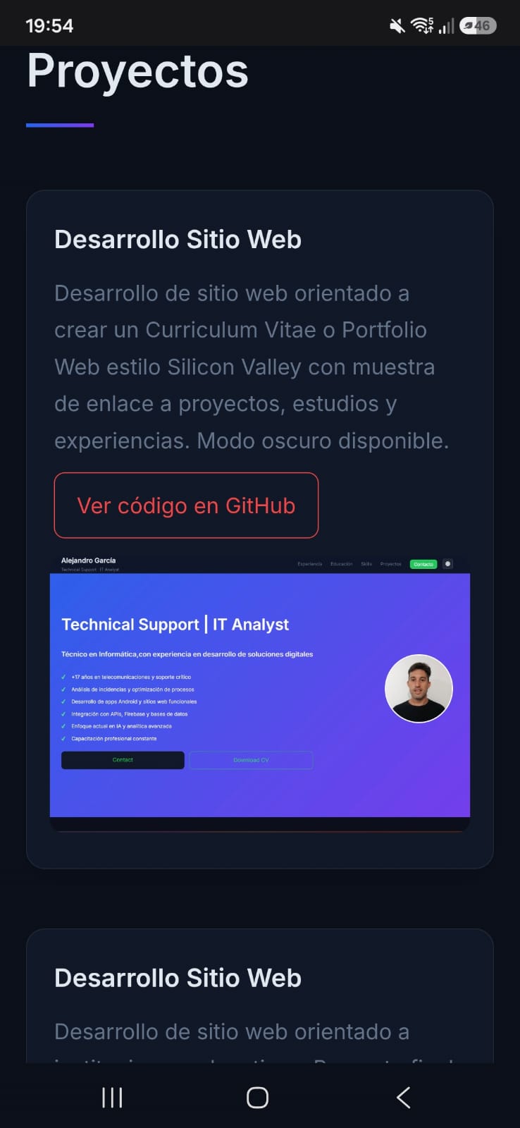 PersonalCV - Proyectos (modo oscuro)