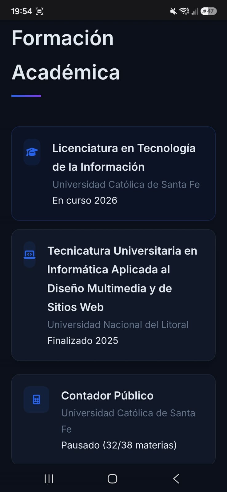 PersonalCV - Formación (modo oscuro)